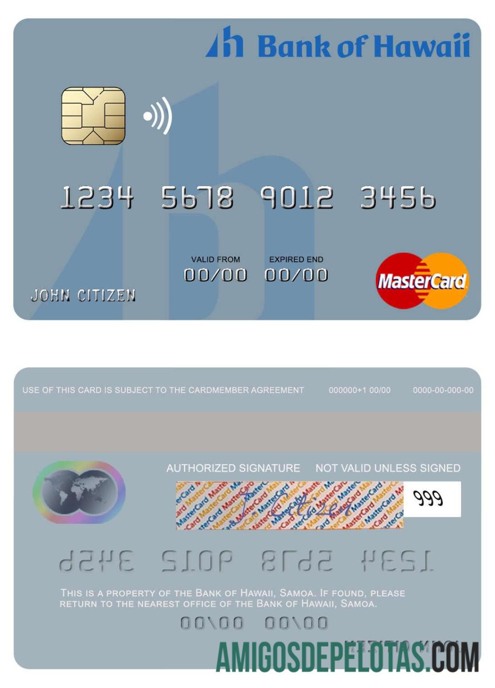 Samoa Bank Of Hawaii Mastercard exemplo